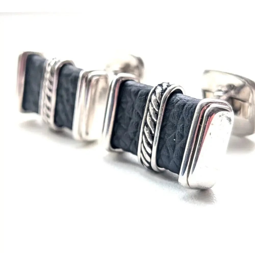 David Yurman Leather & Sterling Silver 925 Cufflinks